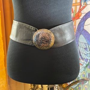 Vintage black leather clasp belt